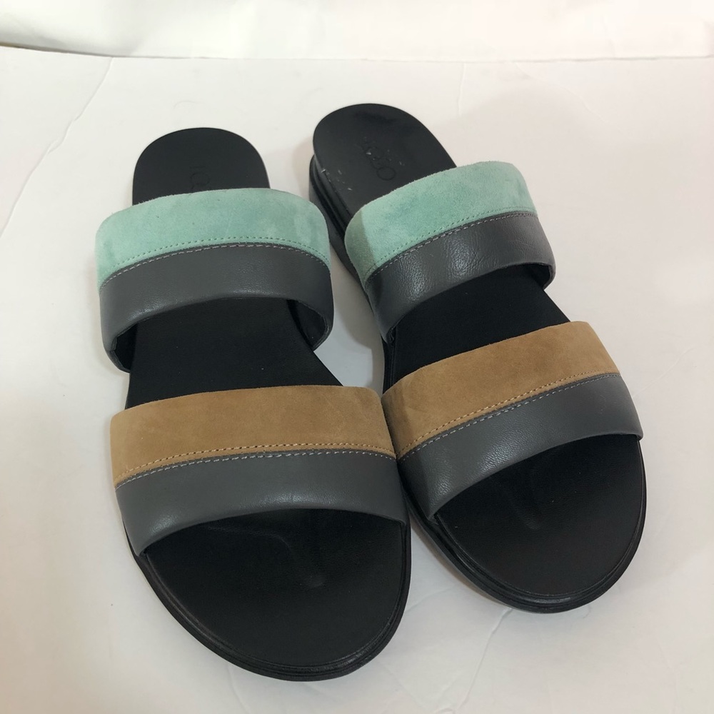 New LOGO Lori Goldstein Annie sandals aqua brown 8